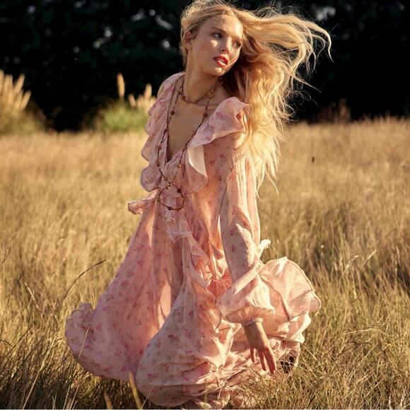 Spell & the Gypsy Bohemian Ethereal Billowy Ruffle Fleur Gown Maxi Dress Large - Picture 6 of 15